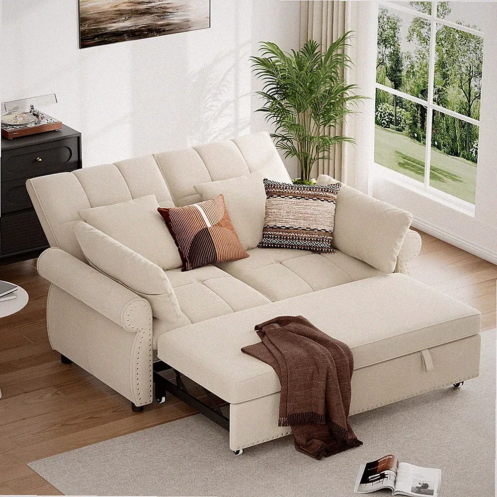 3 in 1 Sofa Bed 61 Inch Convertible Pull out Couch with Four Pillows