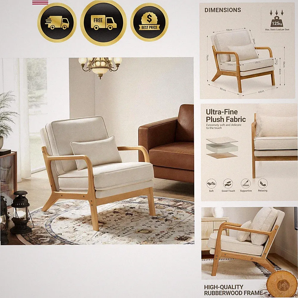 Accent Chair Modern Living Room Armchair Lounge Seating Soft Cushion