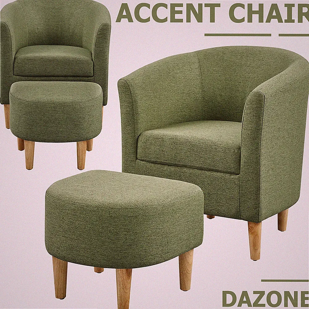 Accent Upholstered Armchair Linen Blend Single Sofa Recliner w/Ottoman Bedroom