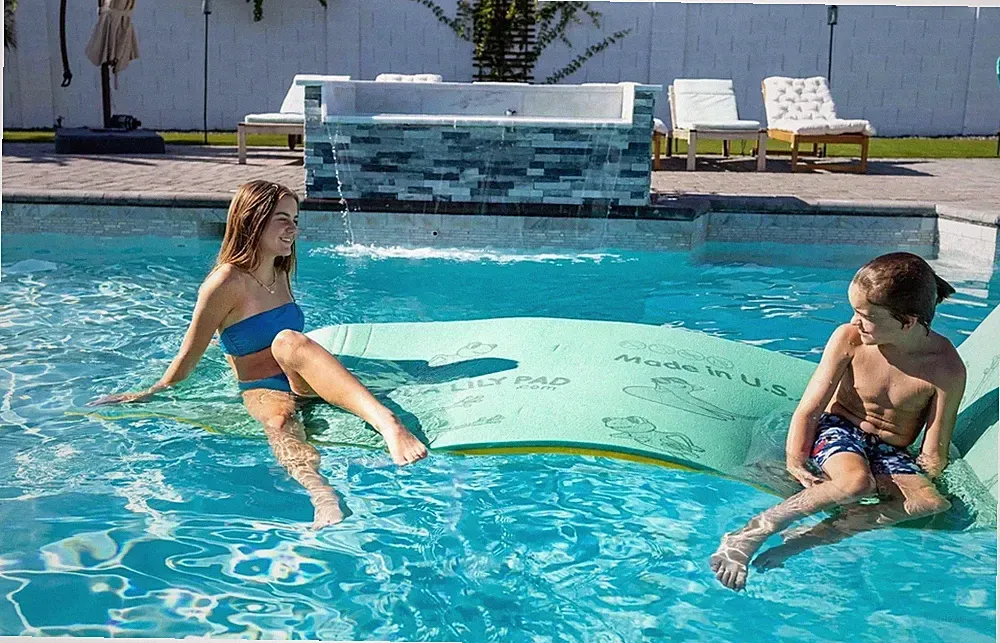 Aqua Lily Pad Tadpole Double Adult Floating Foam Pool Lounger Mat, Green/Yellow