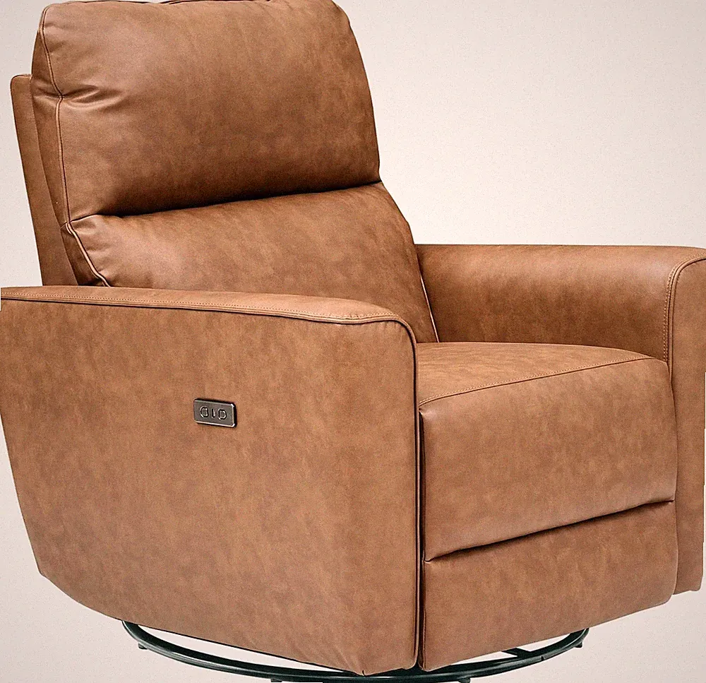 Brown Power Recliner Chair with Swivel, Charging Port, and Padded Comfort