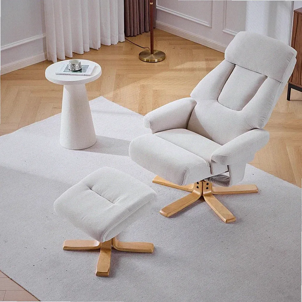 Heated Massage Swivel Accent Chair with Ottoman, Beige Fabric