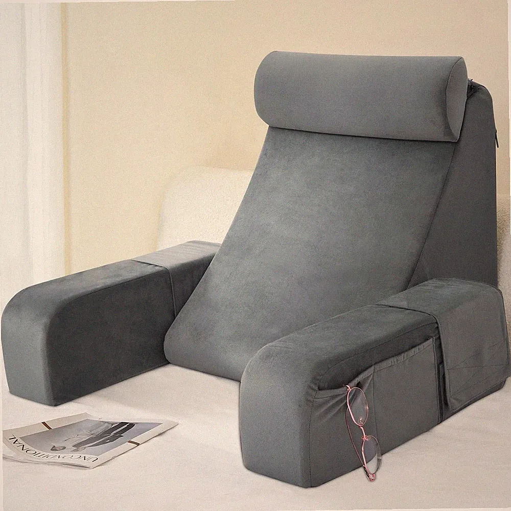 Reading Pillow for Bed, Back Support Cushion with Arms, Reclining & Gaming
