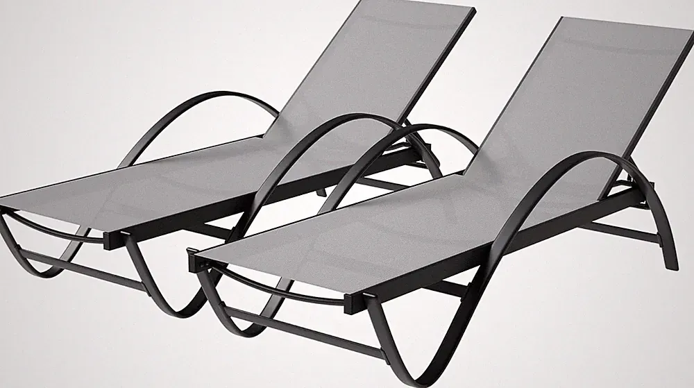 Set of 2 Adjustable Patio Chaise Lounges - Light Grey Pool Chairs