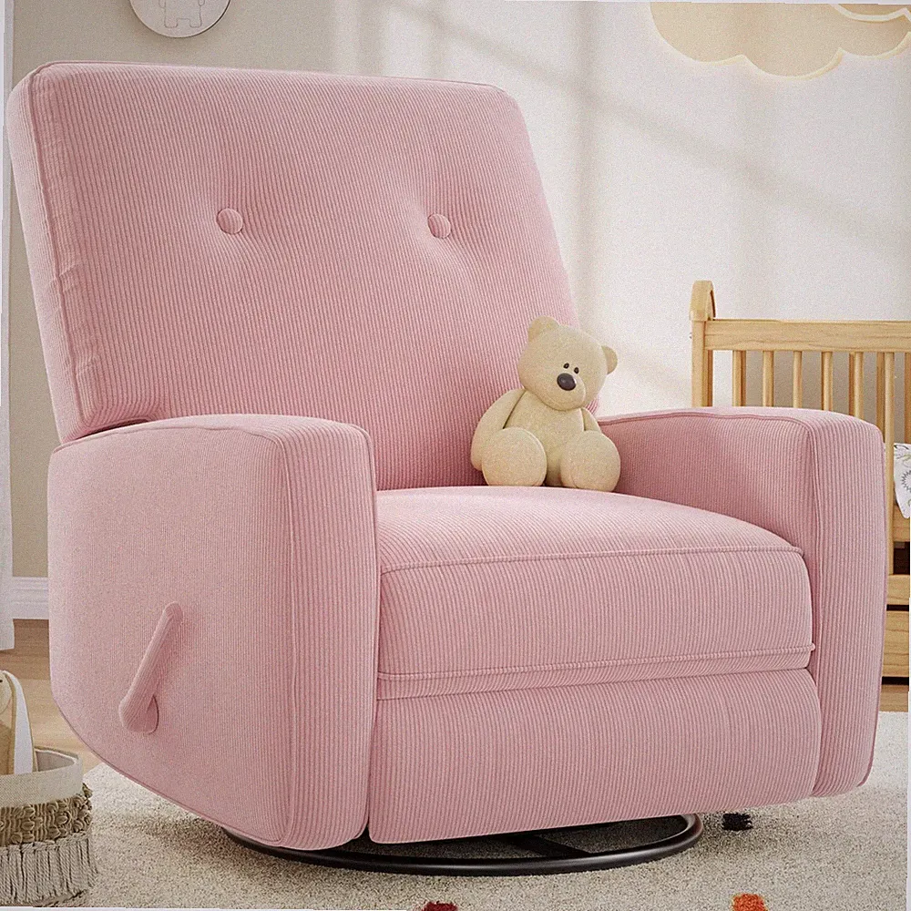 Swivel Rocking Glider Chair with Adjustable Backrest & Footrest for Adults