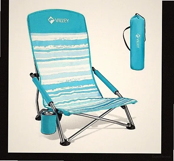 VILLEY Low Beach Chair, High Back Folding for Adults, Lightweight and Portable