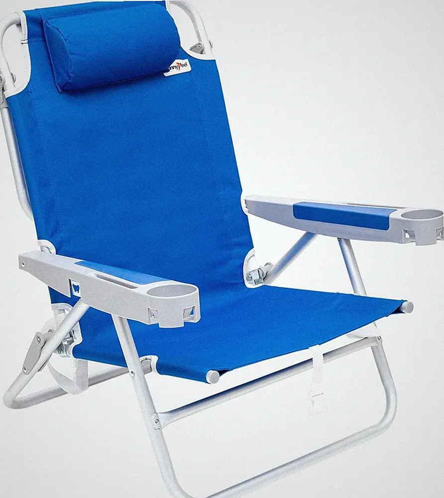 XL Extra Wide 28" Low Beach Chair - 5 Position Lay Flat with Cup Holder